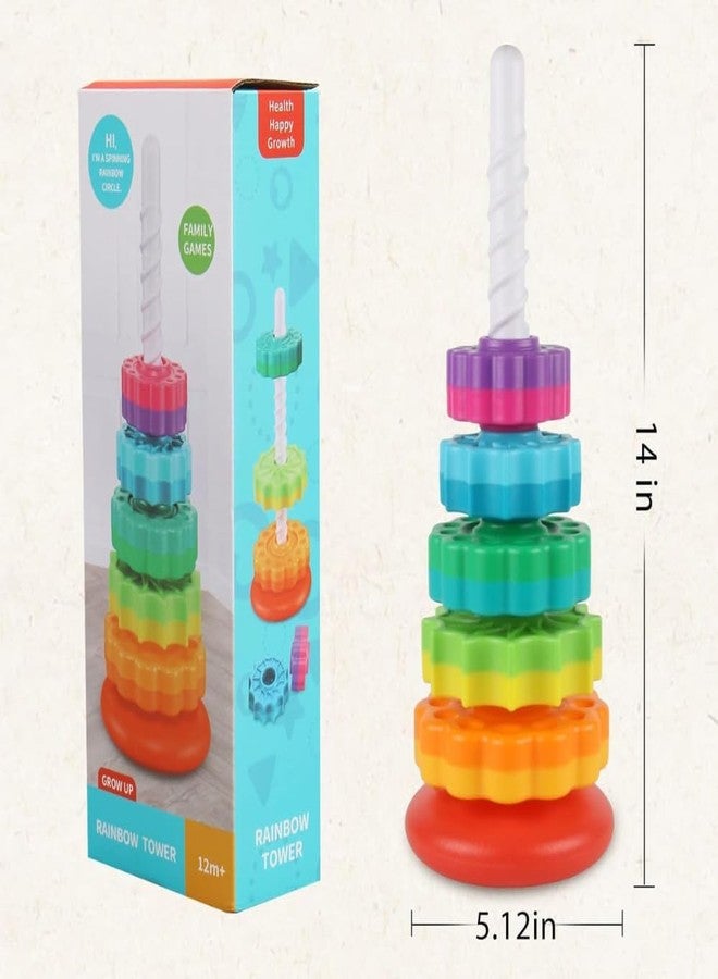 WAKTORO Baby Spinning Stacking Toys for Toddlers 1-3, Rainbow Ring Stacker Montessori Toy for Babies 6-12 Months, Sensory Learning Gift for Boys & Girls, Birthday, Christmas Gift (14 inch) - Image 3